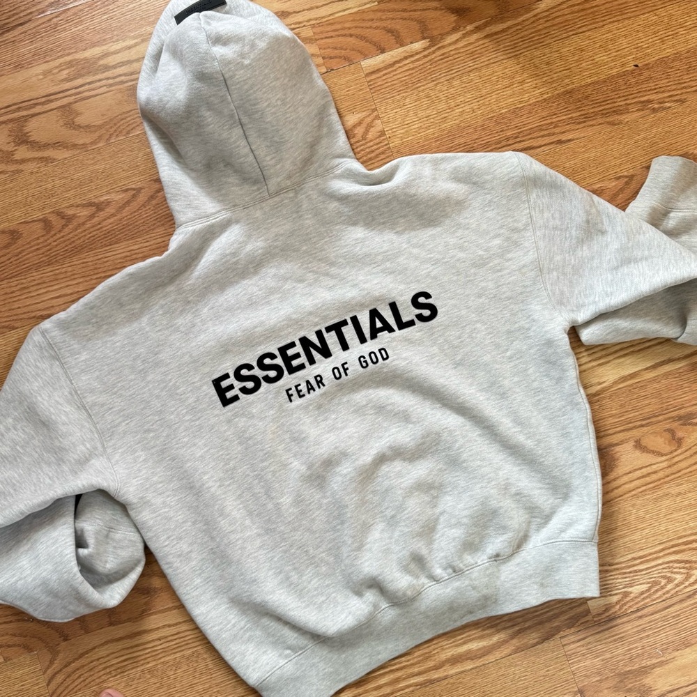 Essentials Fear of God Light Gray Hoodie with Black Logo
